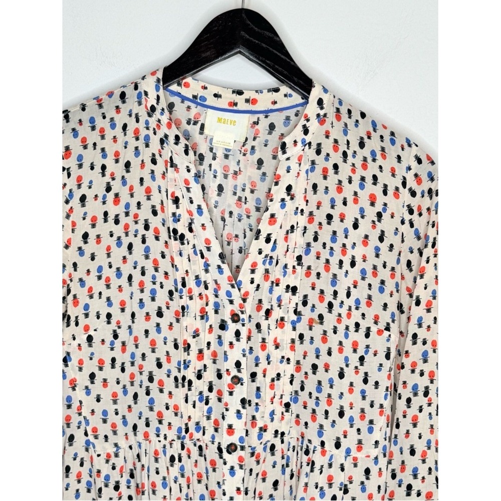 Maeve Button Down Tunic Blouse 4 Ivory Rayon Print Boho Whimsical Artsy Anthro - Picture 7 of 11